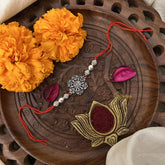 Vriksham Rakshabandhan Oxidized Sliver Floral With Three Brad Rakhi-RB151